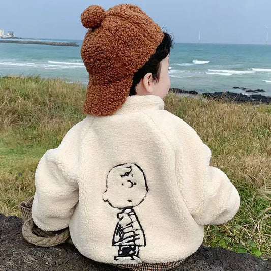 New Children's Lamb Velvet Embroidered Pullover Jacket