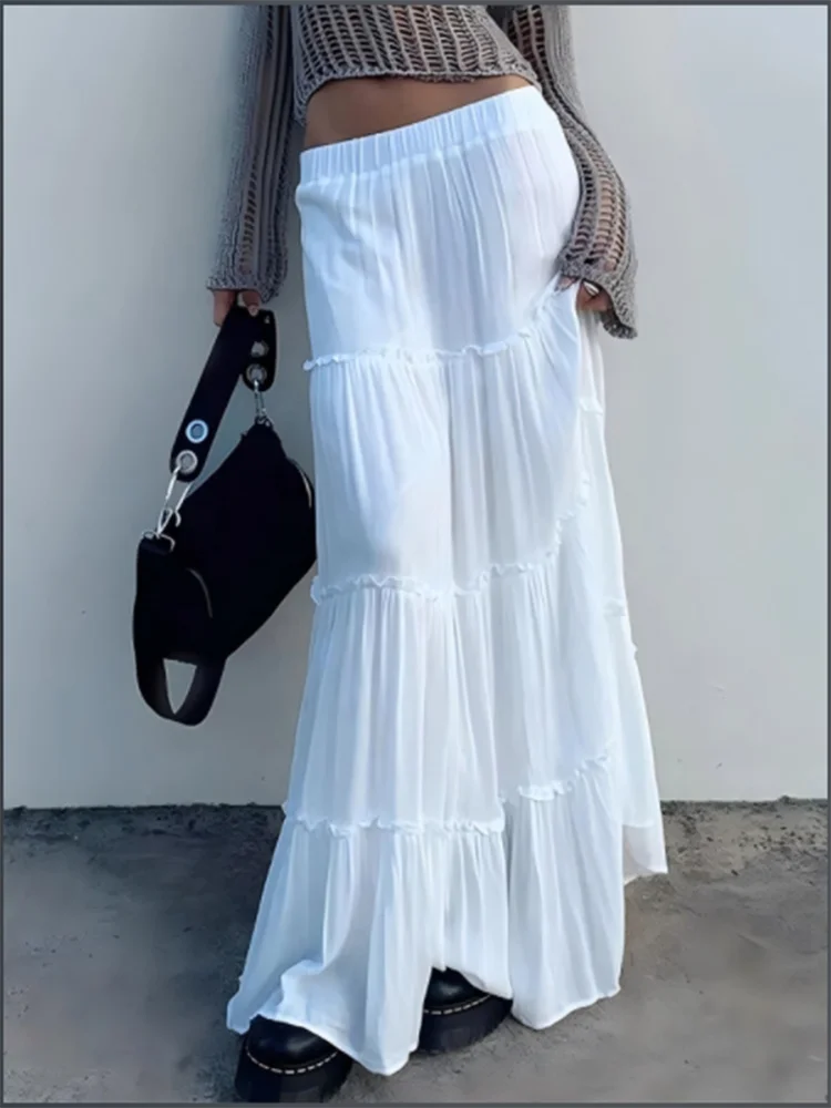 White Skirt High Waisted Lotus Leaf Edge Skirt Solid Color Pleated Skirt