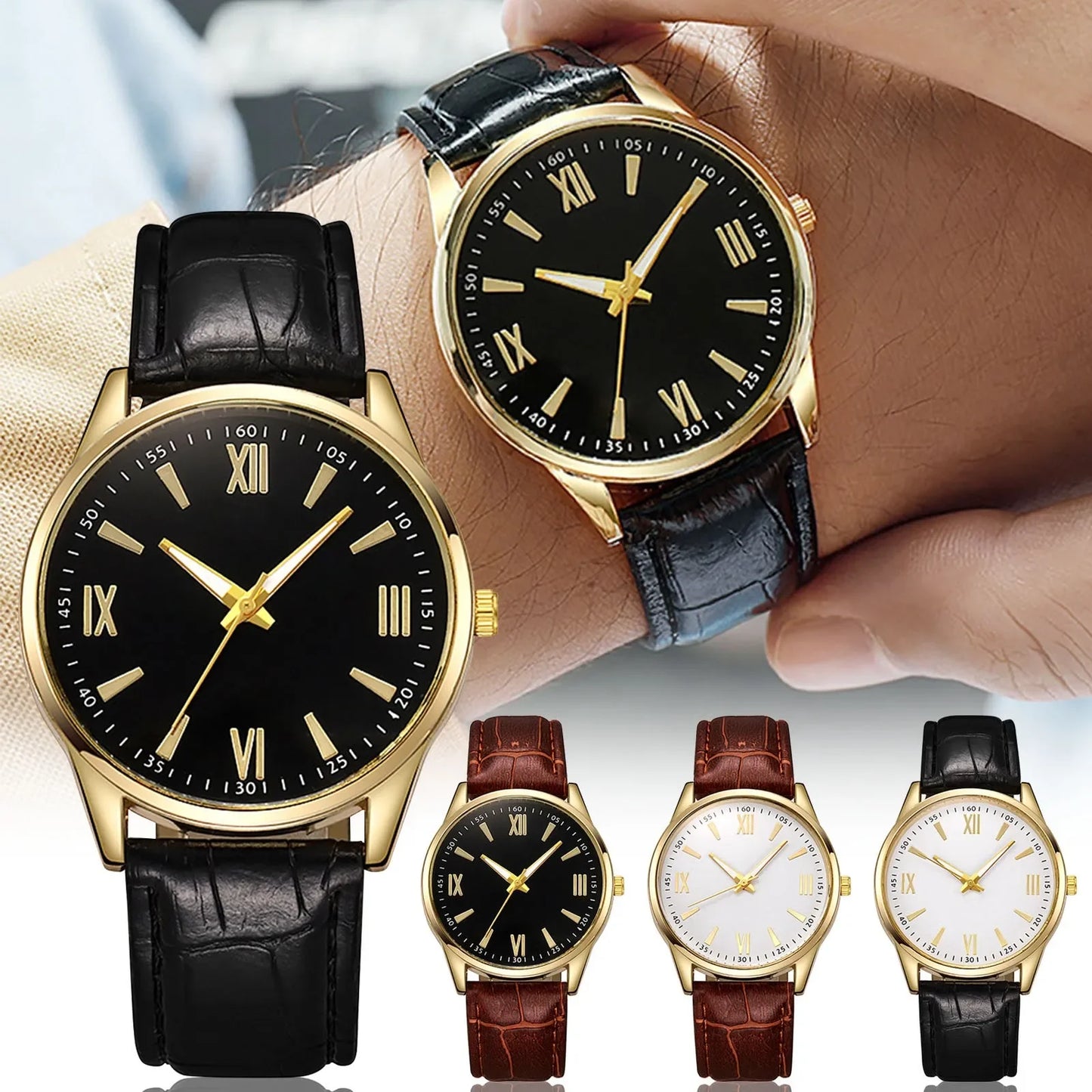 Men Leather Ultra Thin Band Business Wristwatches