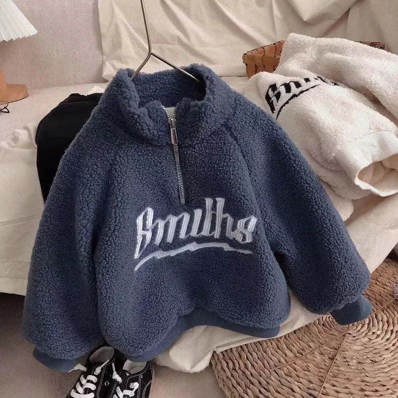 New Children's Lamb Velvet Embroidered Pullover Jacket
