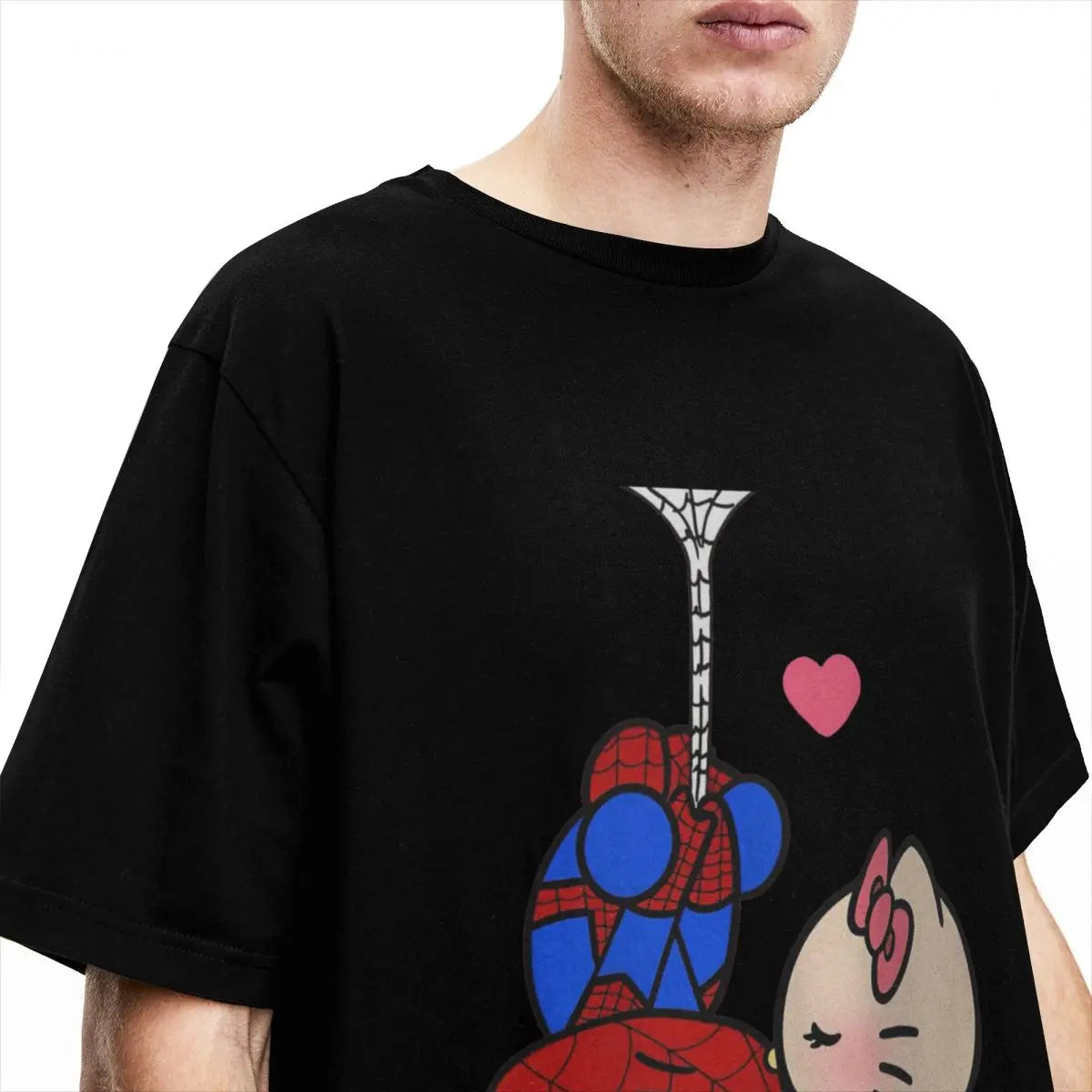 Sanrio Hello Kitty Cartoon Spiderman T Shirt Couple  Pure Cotton T Shirts Summer