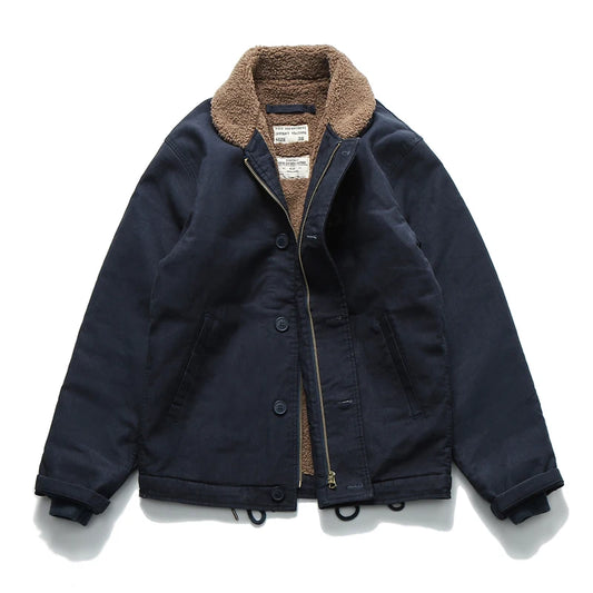 Khakifarbene Retro-Lammwolljacke für Herren