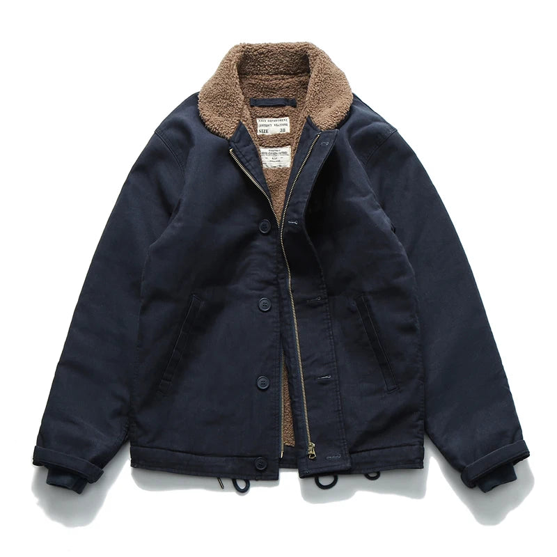 Khakifarbene Retro-Lammwolljacke für Herren