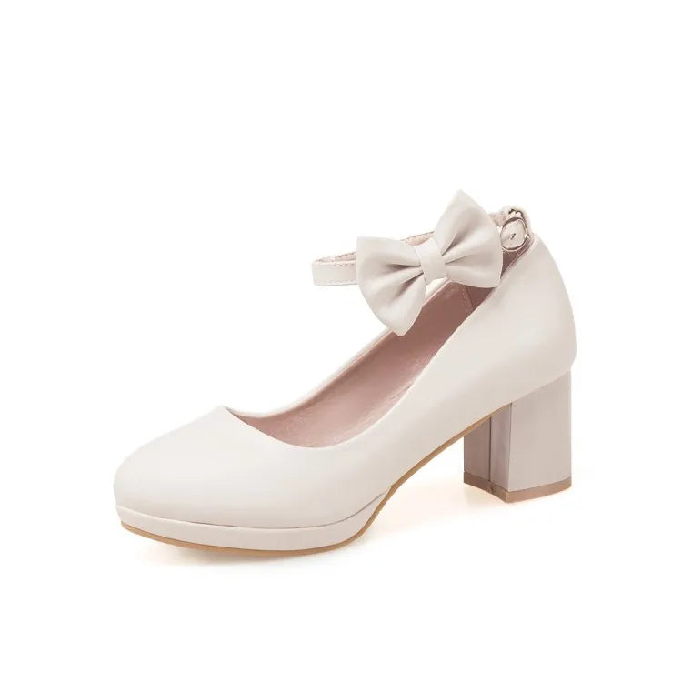 Women Platform Pumps Fashion Bow Thick Heel