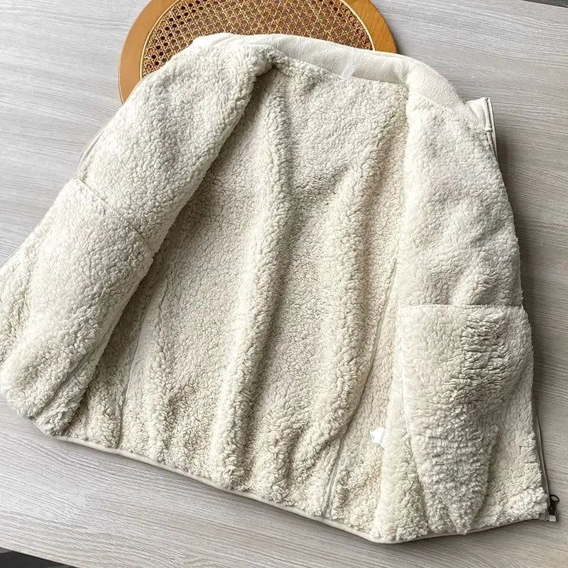 Neuer Winterfleece-Mantel mit Sherpa-Fleece in Volltonfarbe