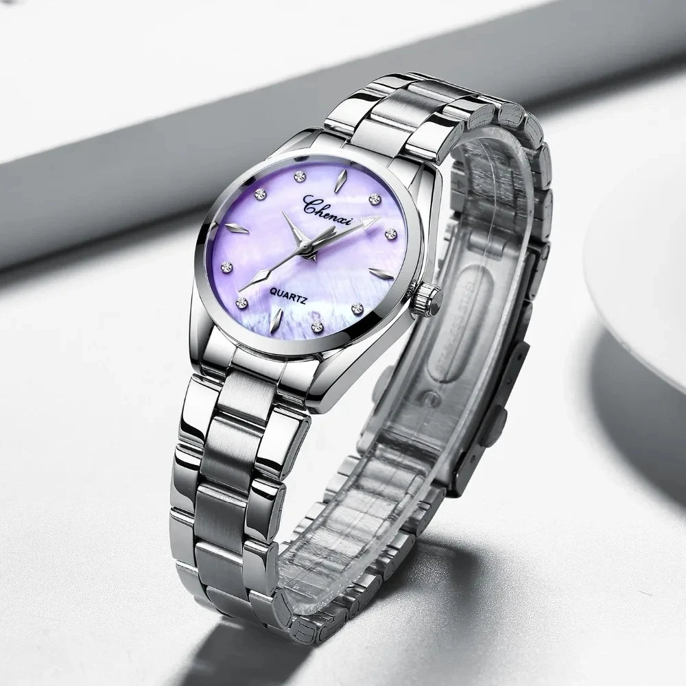 Women Fashion Elegant Diamond Shell Dial Wristwatch
