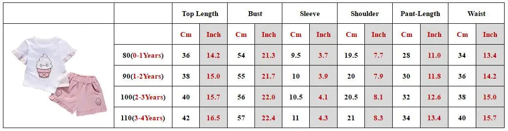 Summer Short Sleeve Cartoon Ice Cream Print T-shirt Pant 2PCS Baby Set