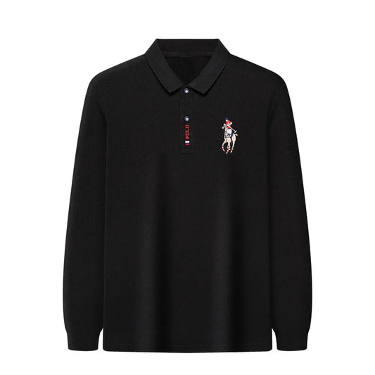 Besticktes Langarm-Poloshirt für Herren in Volltonfarbe