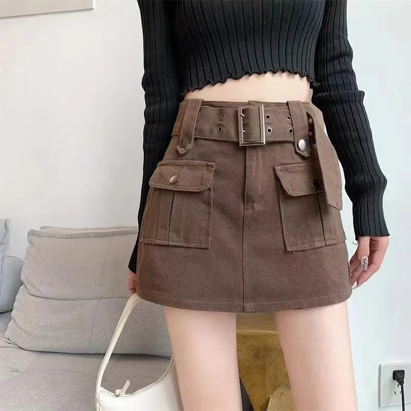 Lucyever High Waist Mini Skirt with Belt Short Culotte Skirt