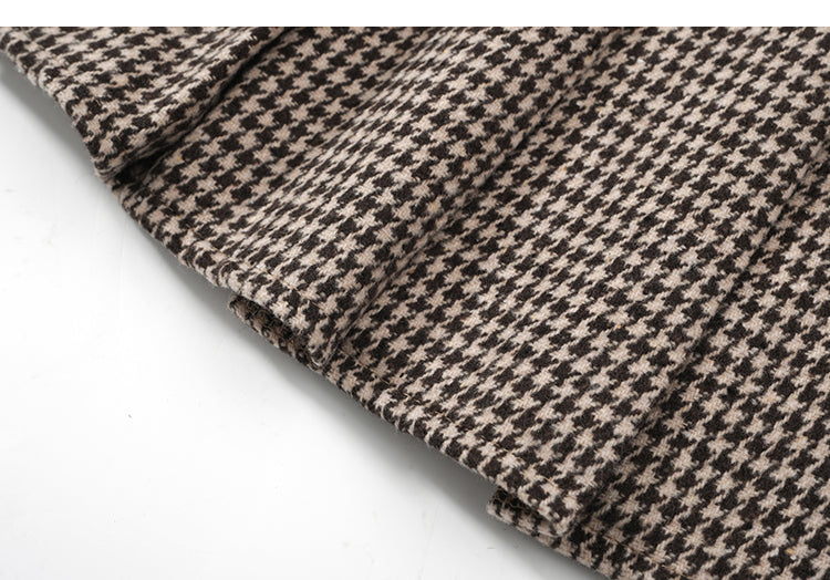 Y2K Low Rise Houndstooth Mini Skirt with Belt Woolen Pleated Mini