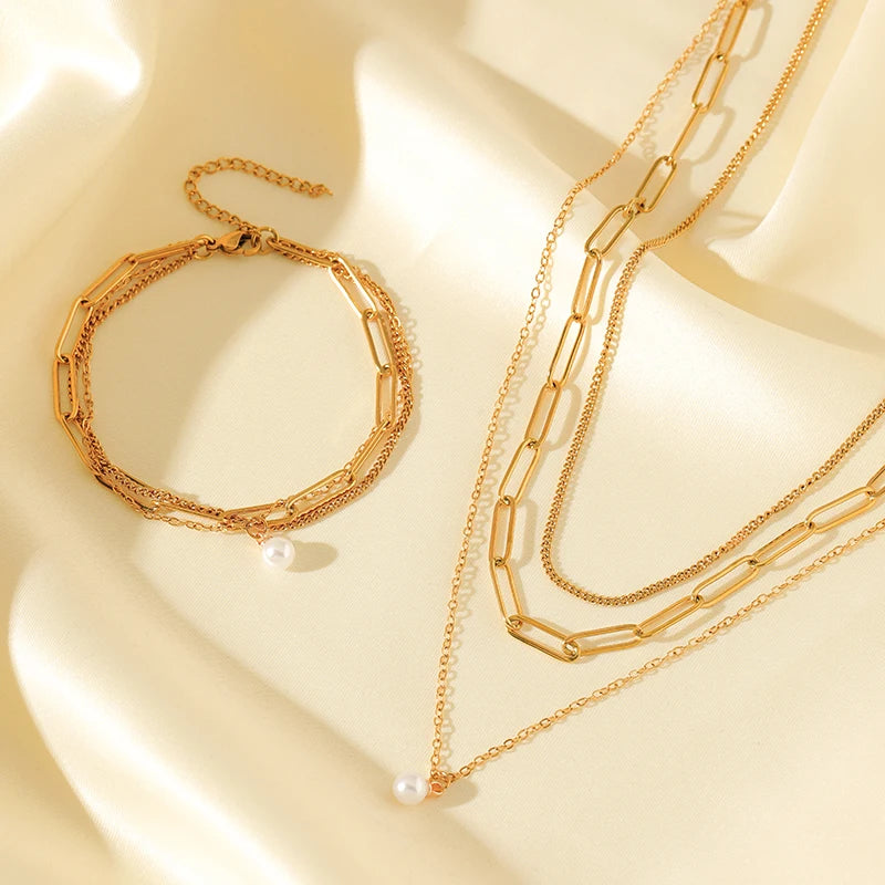 New Fashion Pearl Necklace Bracelets Set