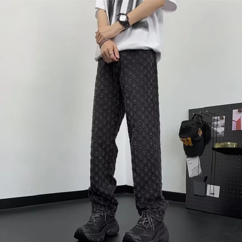 Lockere Jeans mit weitem Bein und geradem Bein für Herren, neues Lift-Muster