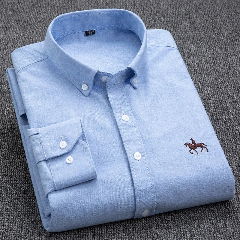 DVEL Herren Oxford Hemd Langarm Reine Baumwolle