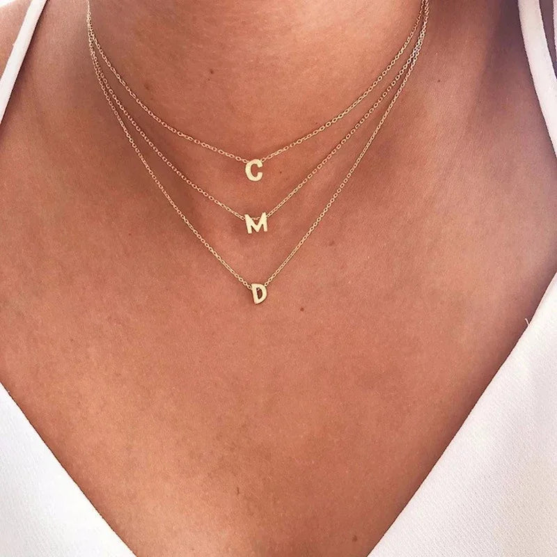 Women's Initial Letter Pendants Golded Choker Necklaces