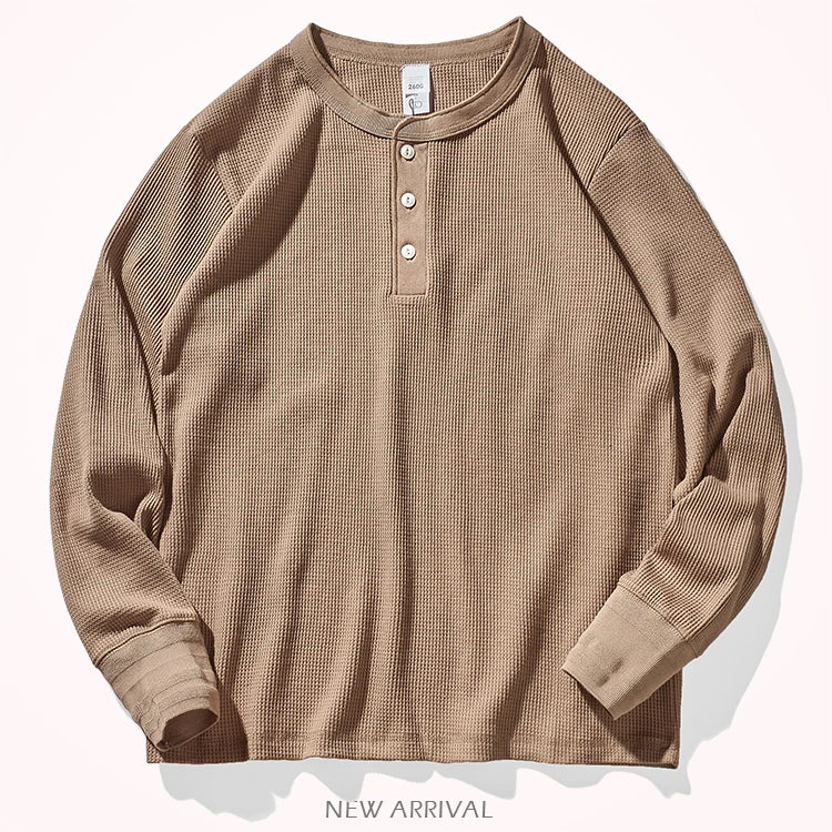 Autumn And Winter New American Heavyweight Retro Men's Waffle Long-sleeved T-shirt