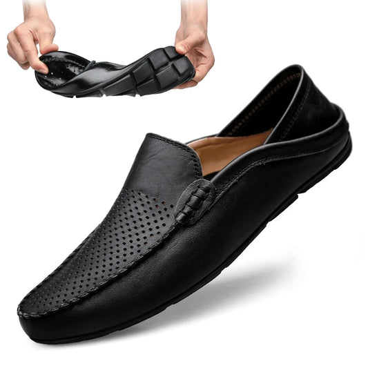 Men Casual Leather Moccasins Breathable Slip on Boat Shoes