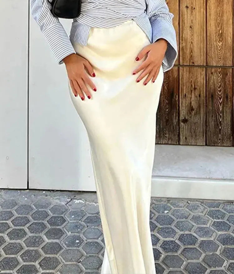 TRAFZA Eleganter, langer Rock aus einfarbigem Satin für Damen