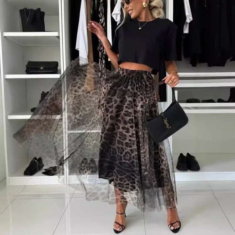 Eleganter Maxirock mit Leopardenmuster für Damen