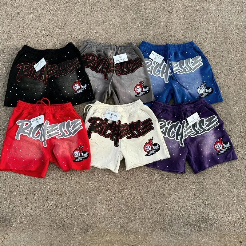 Men Rhinestone Letter Print Cotton sweatpants