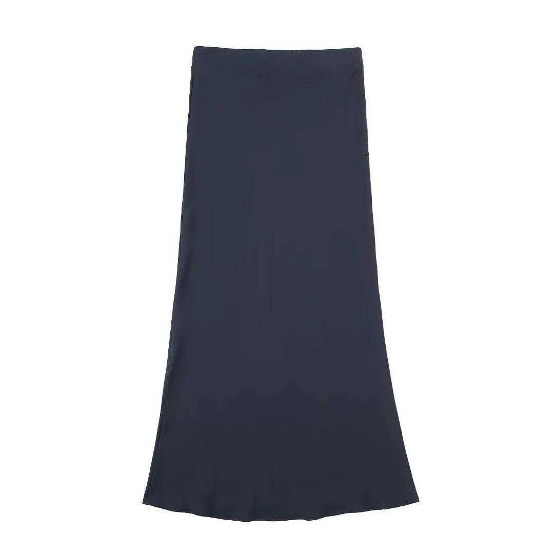 TRAFZA Eleganter, langer Rock aus einfarbigem Satin für Damen