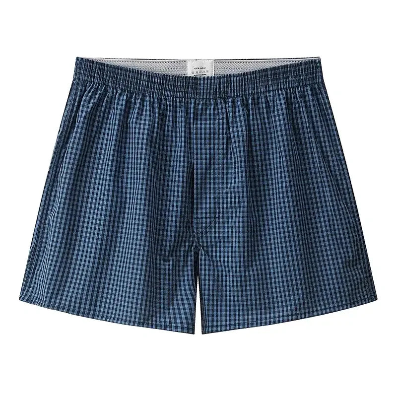Mens Cotton Casual Plaid Elastic Waistband Boxer Shorts