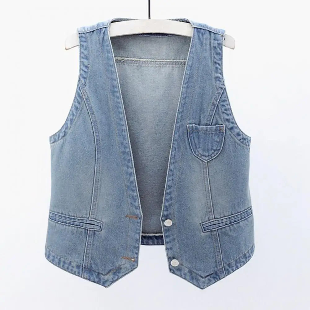 Women Long-sleeved Vintage Denim Vest