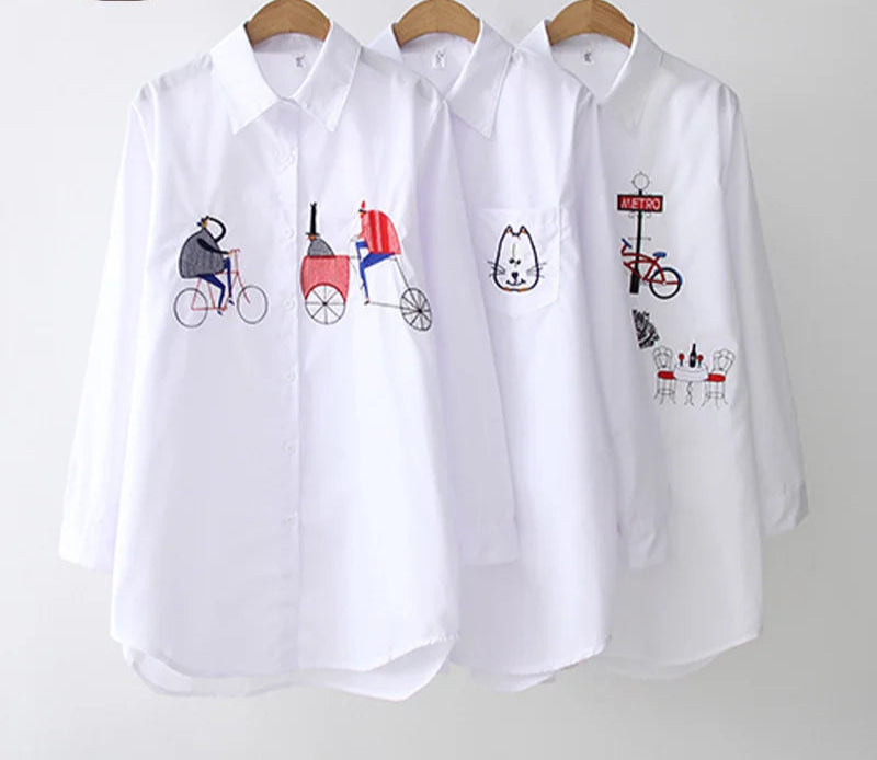 New Blouse Long Sleeve Cotton Blouse Embroidery Blouse Shirts