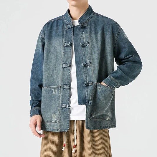 Neue gewaschene Jeansjacke im Retro-Chinesischen Stil