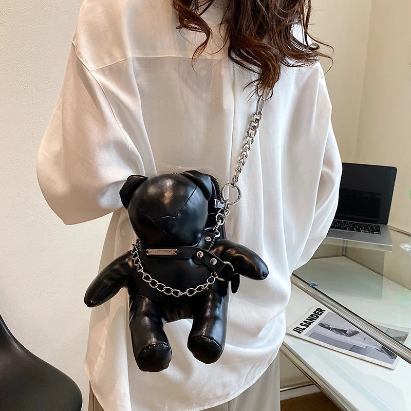 Designer Bear Doll Leather Fashion Chain Crossbody Shoulder Bag