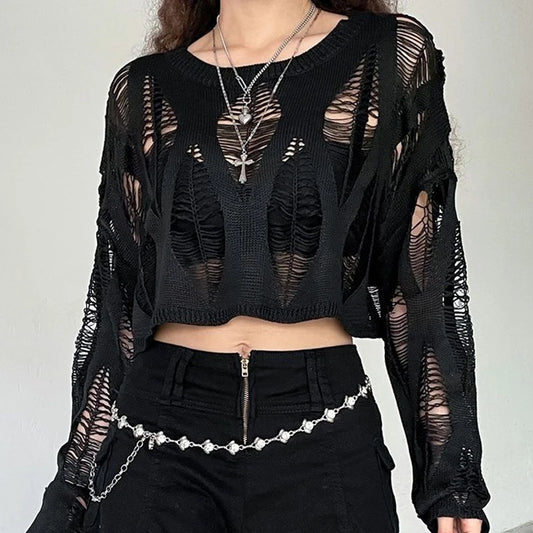 Hollow Out Batwing Sleeve Knitted Tops