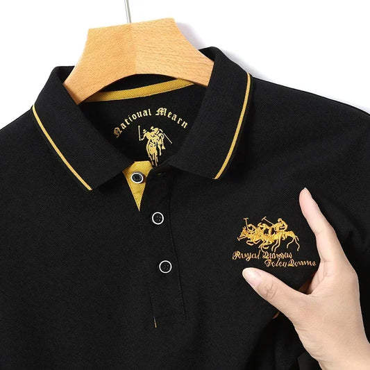 Neues Herren-T-Shirt mit klassischem Kragen und Stickerei, modisch, lässig, langärmelig