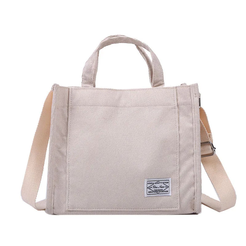 Damen Cord Schultertaschen mit Reißverschluss
