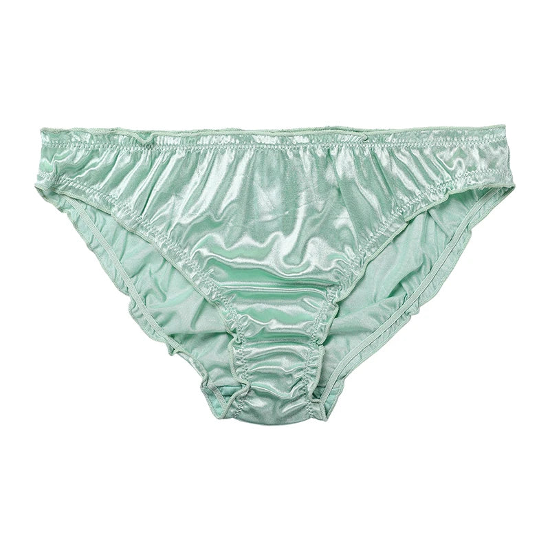 New Frill Trim Satin 100% Ice Silk Seamless No Show Underwear