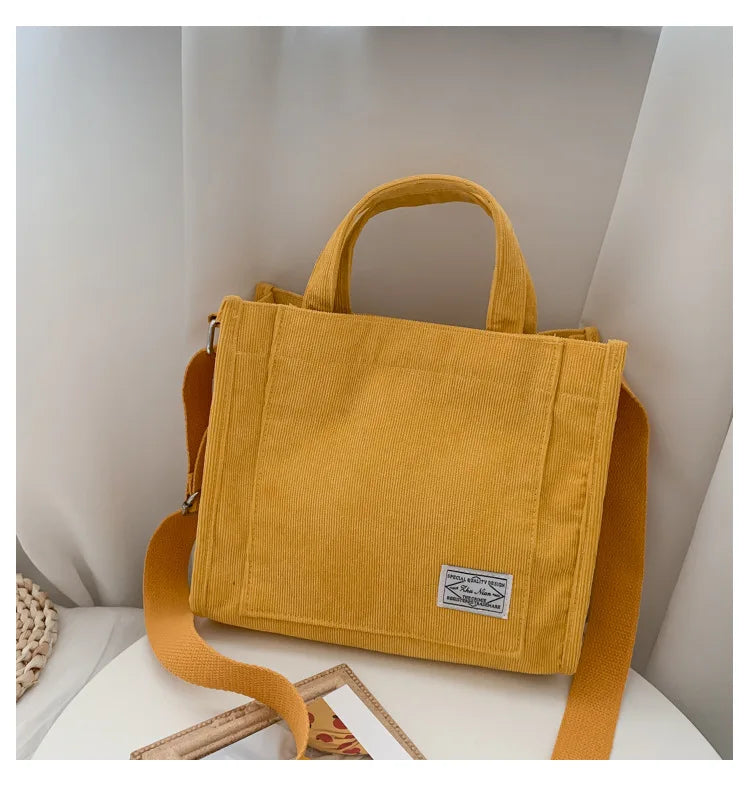 Damen Cord Schultertaschen mit Reißverschluss
