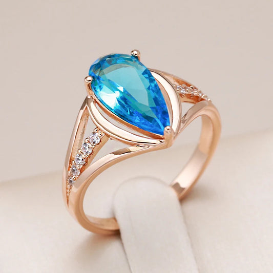 Kinel Luxury Blue Natural Zircon Big Ring