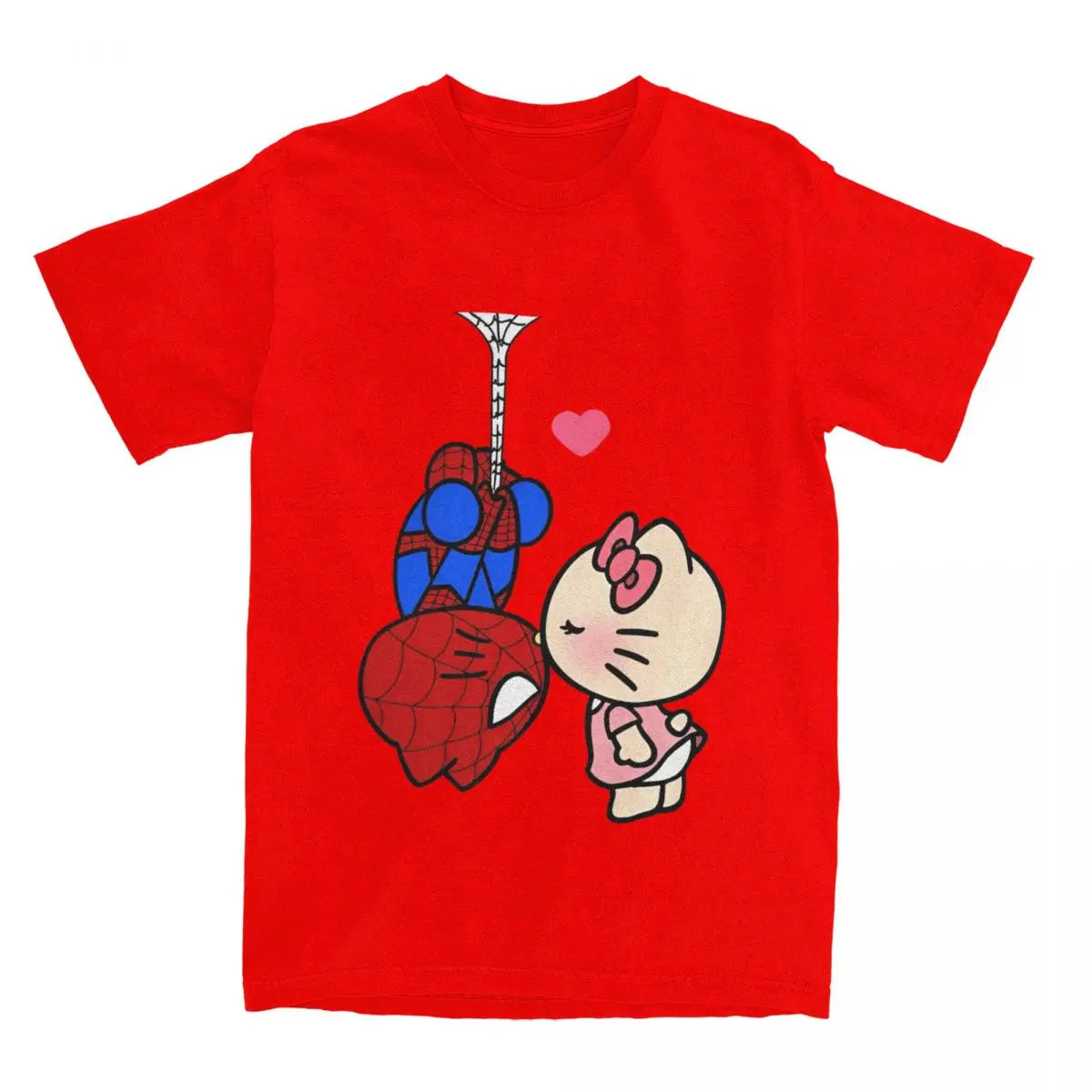 Sanrio Hello Kitty Cartoon Spiderman T Shirt Couple  Pure Cotton T Shirts Summer