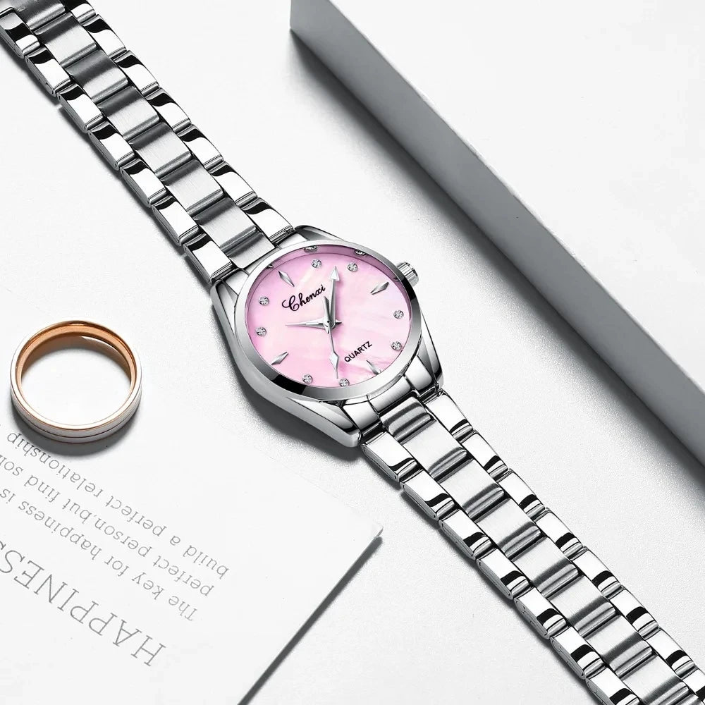 Women Fashion Elegant Diamond Shell Dial Wristwatch