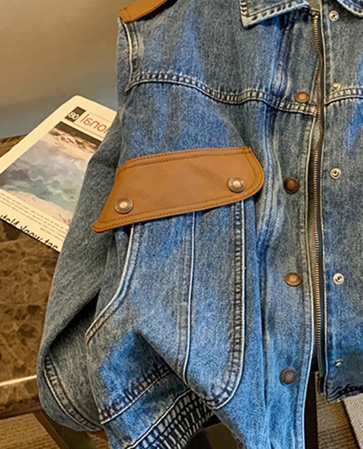 New Blue Vintage Patchwork Denim Jacket