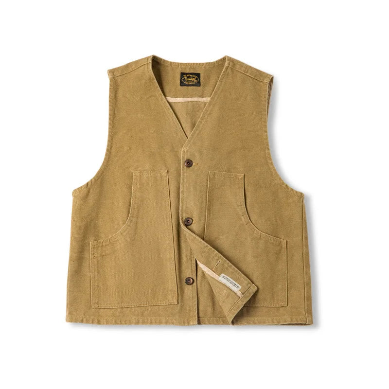 Ärmellose Vintage-Jagdjacke in Khaki für Herren