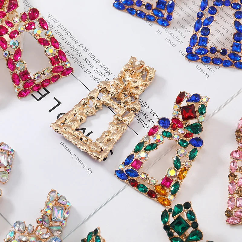 New Boho Ethnic Colorful Crystal Clip on Earrings