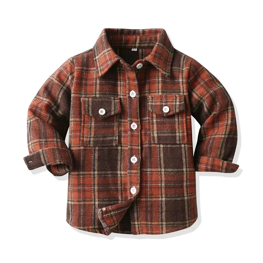 Children's Autumn Plaid Long Sleeved Shirt