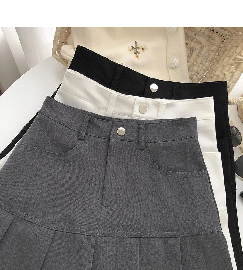 Vintage High Waist Pleated Skirt Women College Style with Safety Pants