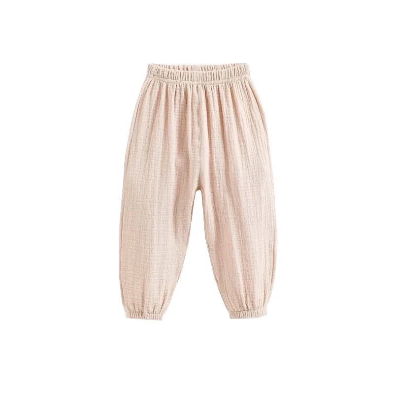 Summer Boys Cotton Linen Solid Color Loose Pleated Pant
