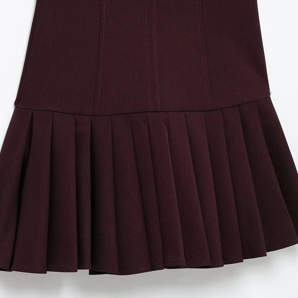 TRZA Women's Sleeveless Pleated Mini Dress O-Neck Back Zipper