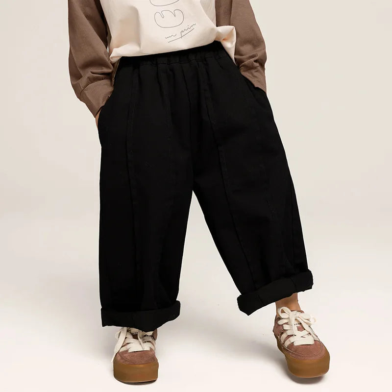 Korean style Kids solid color patchwork Trousers
