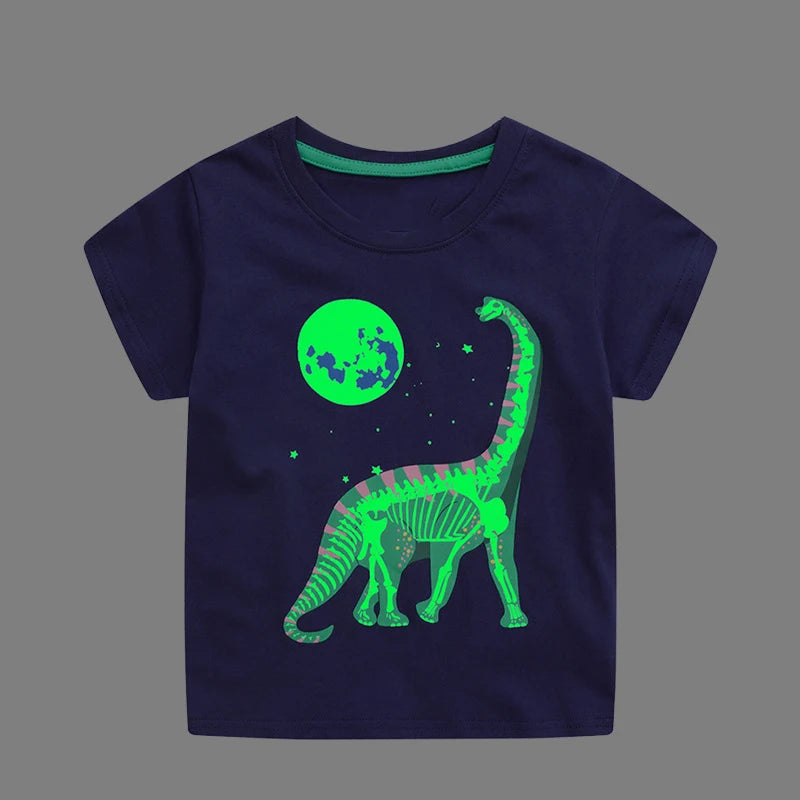 New Summer Cotton Short Sleeve Cartoon Whale Luminous T-shirts