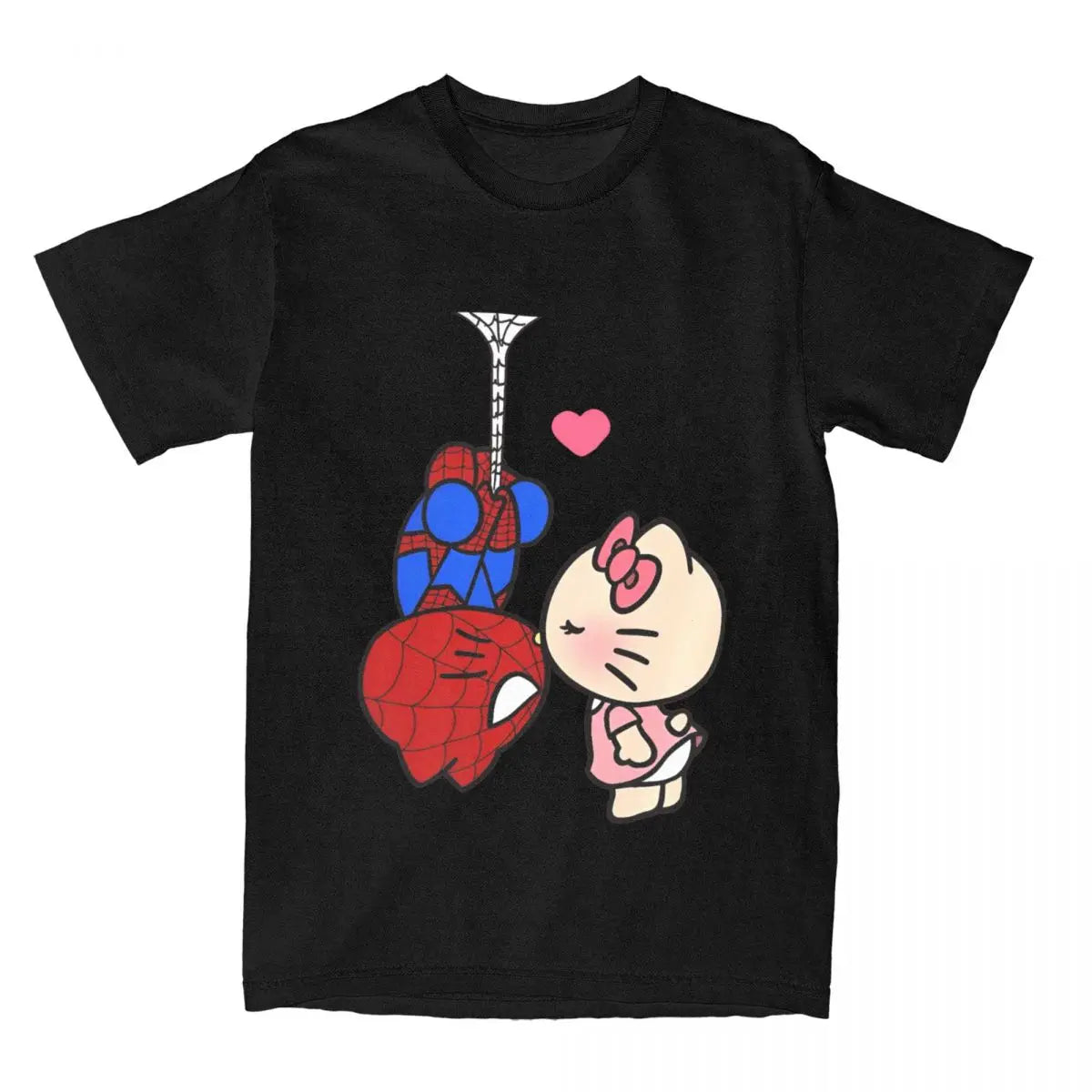 Sanrio Hello Kitty Cartoon Spiderman T Shirt Couple  Pure Cotton T Shirts Summer