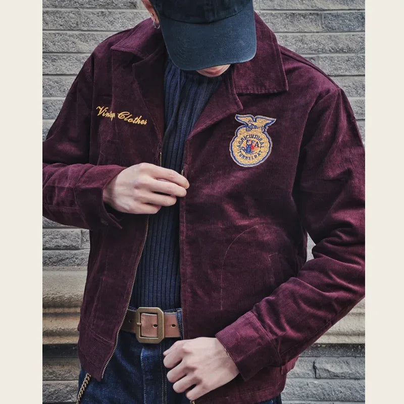 Bomberjacken aus Cord im Retro-Stil mit Stickereien für Herren