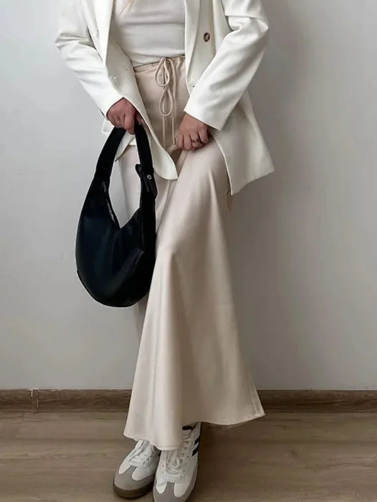 High Waist Skirts for Women Temperament Elegant Black Satin Skirt Classics Versatile Slim Long Skirt