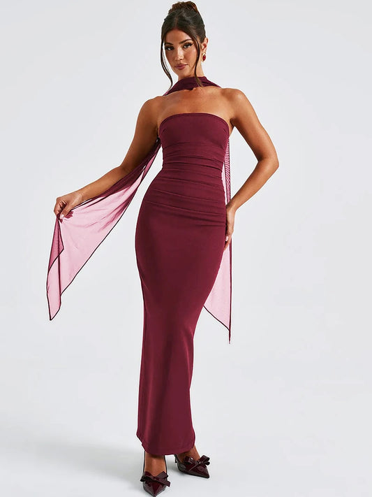 Ruched Bodycon Backless Long Dress